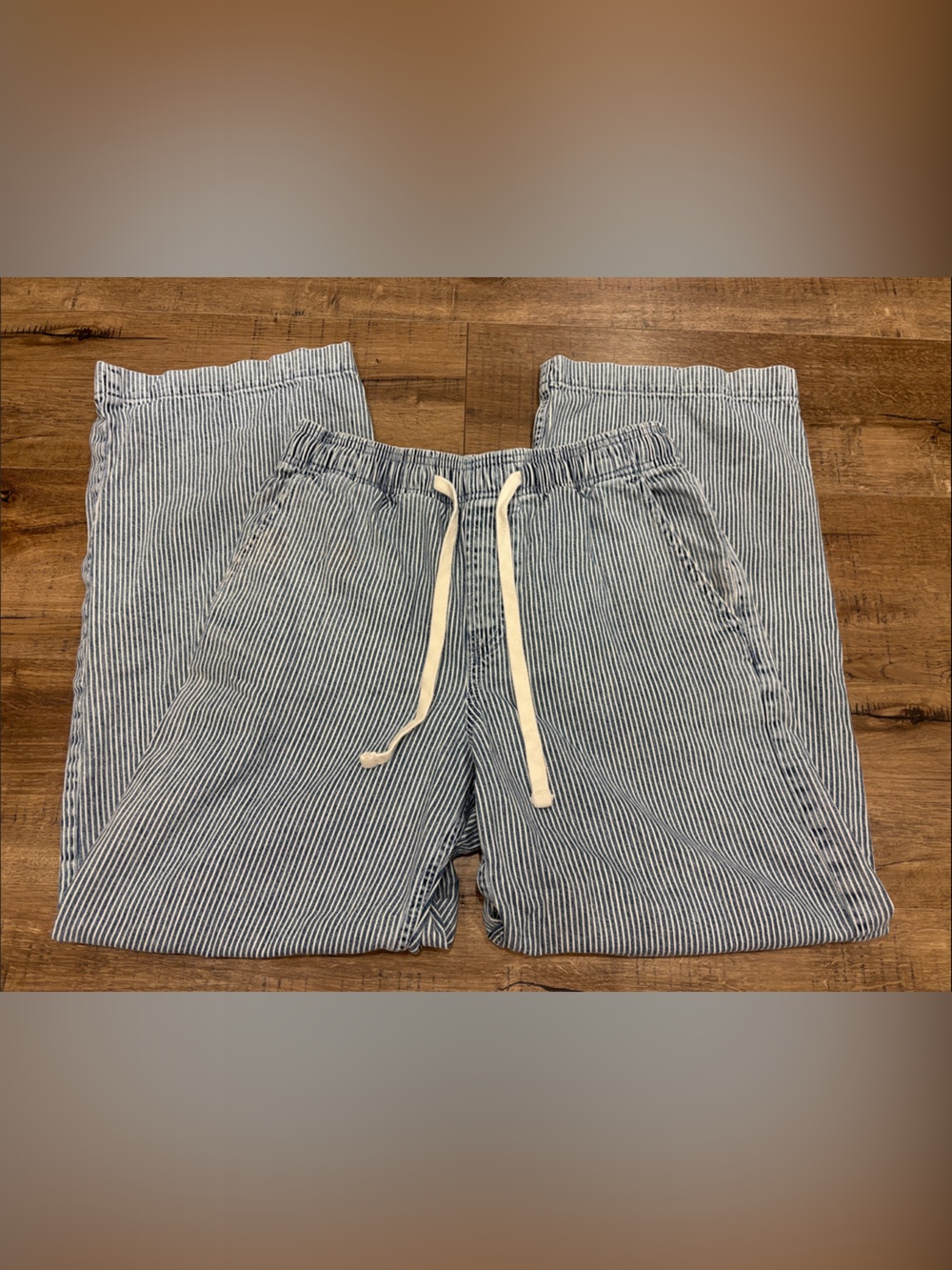 GAP Blue and White Pinstripe Wide Leg Pants with Drawstring 100% Cotton